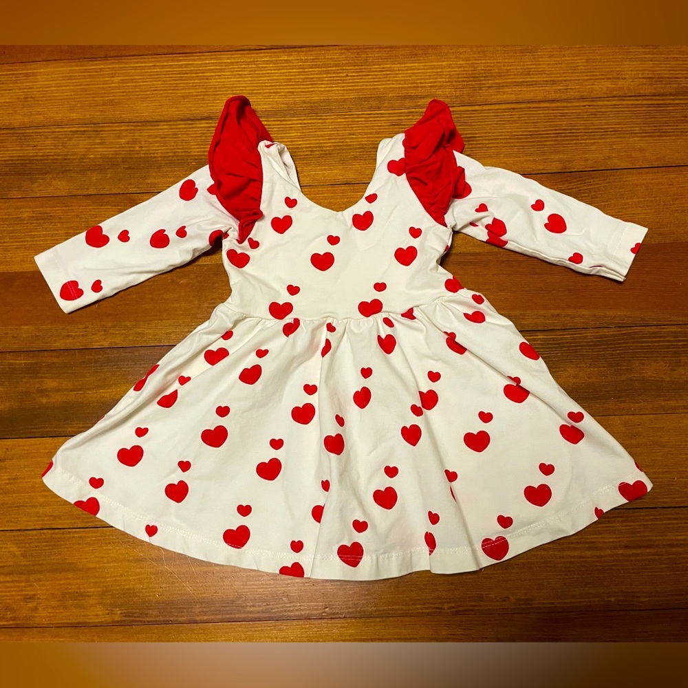 Monica + Andy White Cotton Twirl Dress with Red Hearts & Ruffles Size 18-24 Mon